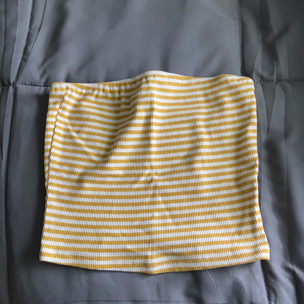 strapless mustard yellow crop top